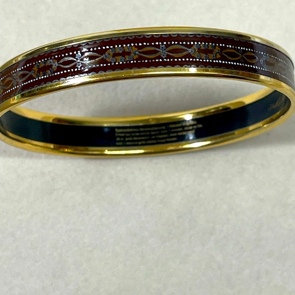 RARE* Michaela Frey Bangle Enamel Bracelet Burgandy, Silver, 24kGold Plated Trim
